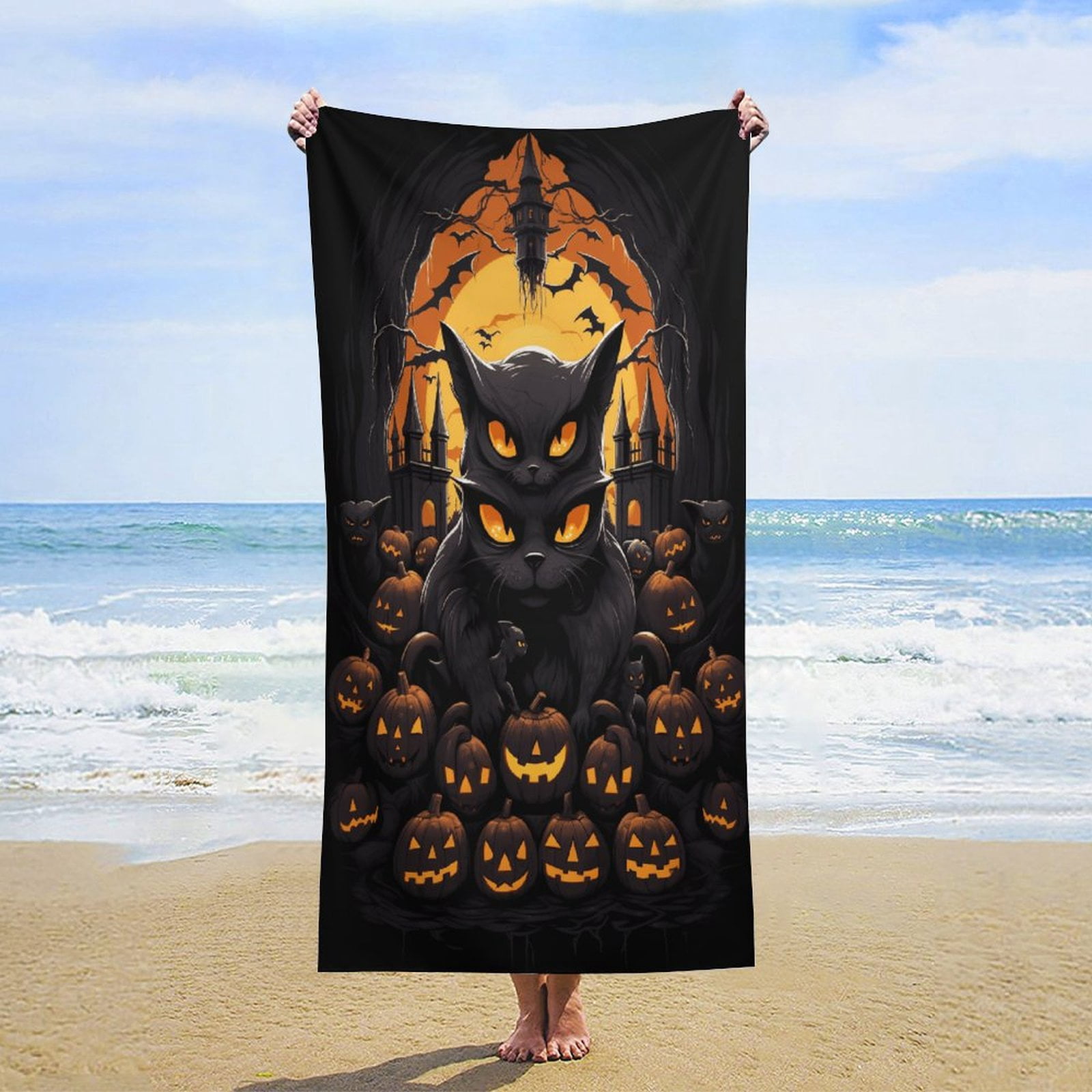 Halloween Scary Night Full Moon Beach Towel – with A Unique Design, Extra Large,XL (32”x 63”) for Kids & Adults