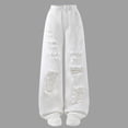 thumbnail image 4 of Xijirk Girls Pants Casual Denim Jeans Loose Wide Leg Trousers With Heavy Distressed Elastic Waist Solid Color For Summer Daily Wear,Beige,10-11 Years, 4 of 6