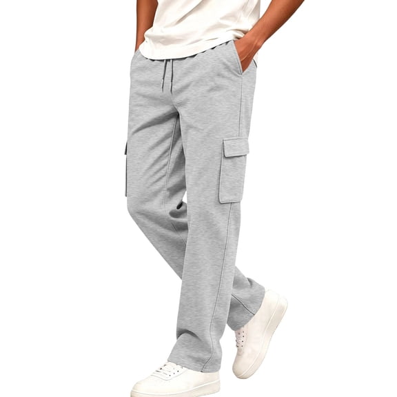 Mooqilaa Boys Cargo Sweatpants, Fleece-lined Casual Relaxed Fit Elastic Waist Winter Pants Silver Size 11-12 T