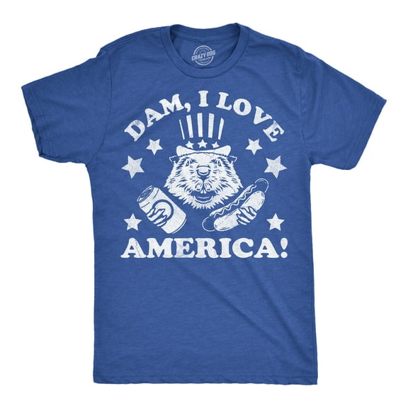 Mens Funny T Shirts Dam I Love America Sarcastic Beaver Graphic Novelty Fourth Of July Tee for Men Graphic Tees
