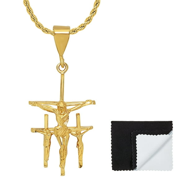 The Bling Factory Large 29mm x 49mm 14k Gold Plated Triple Crucifix