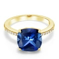 thumbnail image 2 of Gem Stone King 5.44 Ct Cushion Blue Created Sapphire 18K Yellow Gold Plated Silver Ring, 2 of 5