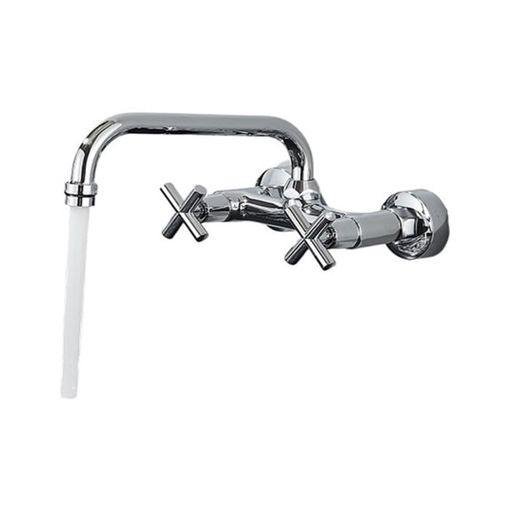Chrome Kitchen Sink Faucet, Long Spout Rotation Daul Handle Cold Hot Water Mixer Washing Tub Crane