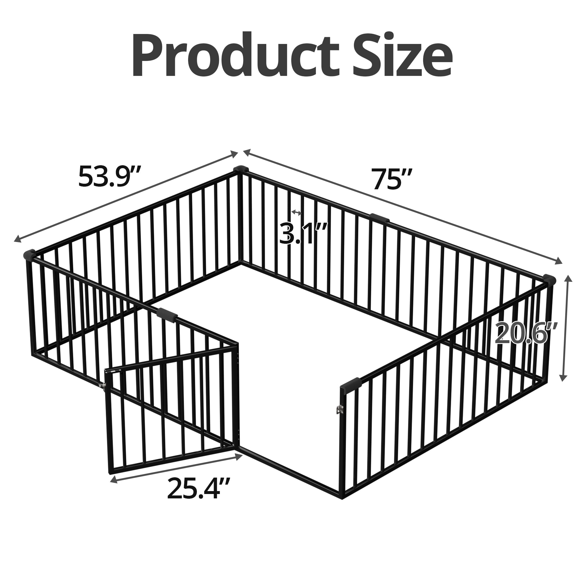 Full Size Montessori Floor Bed, Heavy Duty Metal Floor Bed Frame with Safety Fence and Door, Montessori Floor Bed Frame for Boys and Girls, Black