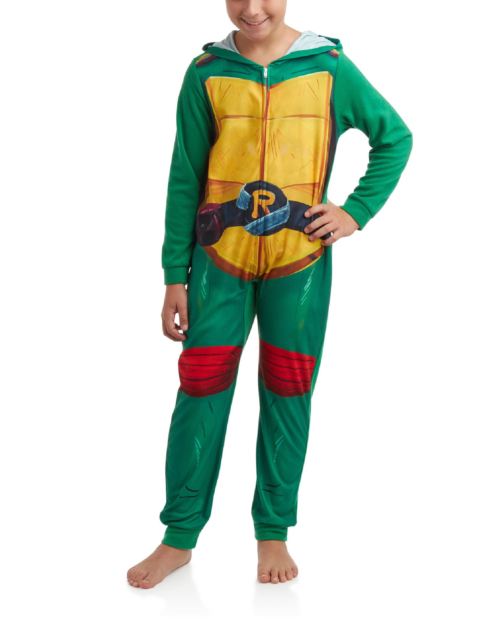 Teenage Mutant Ninja Turtles Boys' Pajamas - Ninja Turtles Zip Up Onesie Fleece Coverall (Size:4-10)