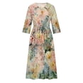 thumbnail image 4 of WFJCJPAF 2025 New Product Autumn Dresses for Women under $10 Plus Size,Women's Summer Printed Fashion 3/4 Sleeve Turndown Collar Dress - Pink S, 4 of 5