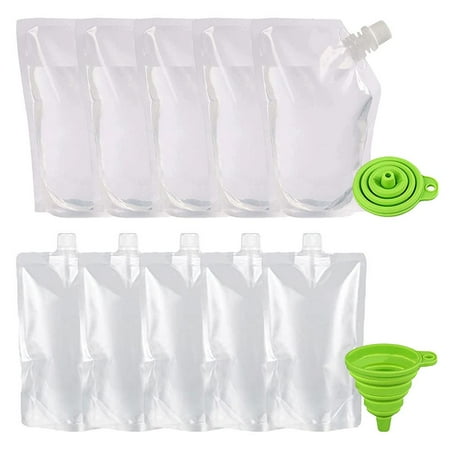

5Pcs Plastic Liquor Pouches Drinking Flasks 16oz Reusable Liquid Spout Bags BPA Free Collapsible Silicone Funnel Included Transparent