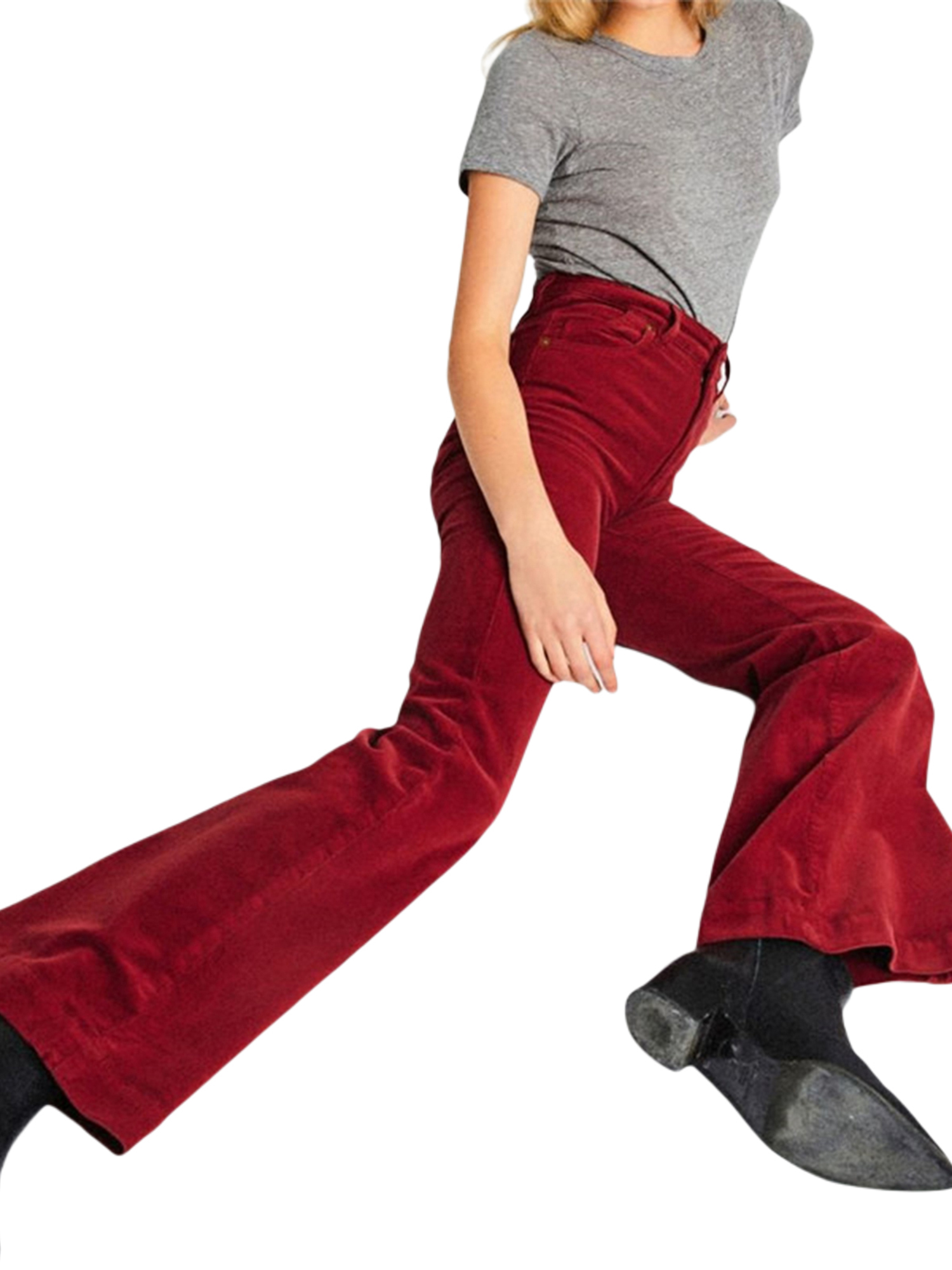 Kiapeise Women Flare Pants High Waist Solid Color Loose Corduroy Pants -  Walmart.com