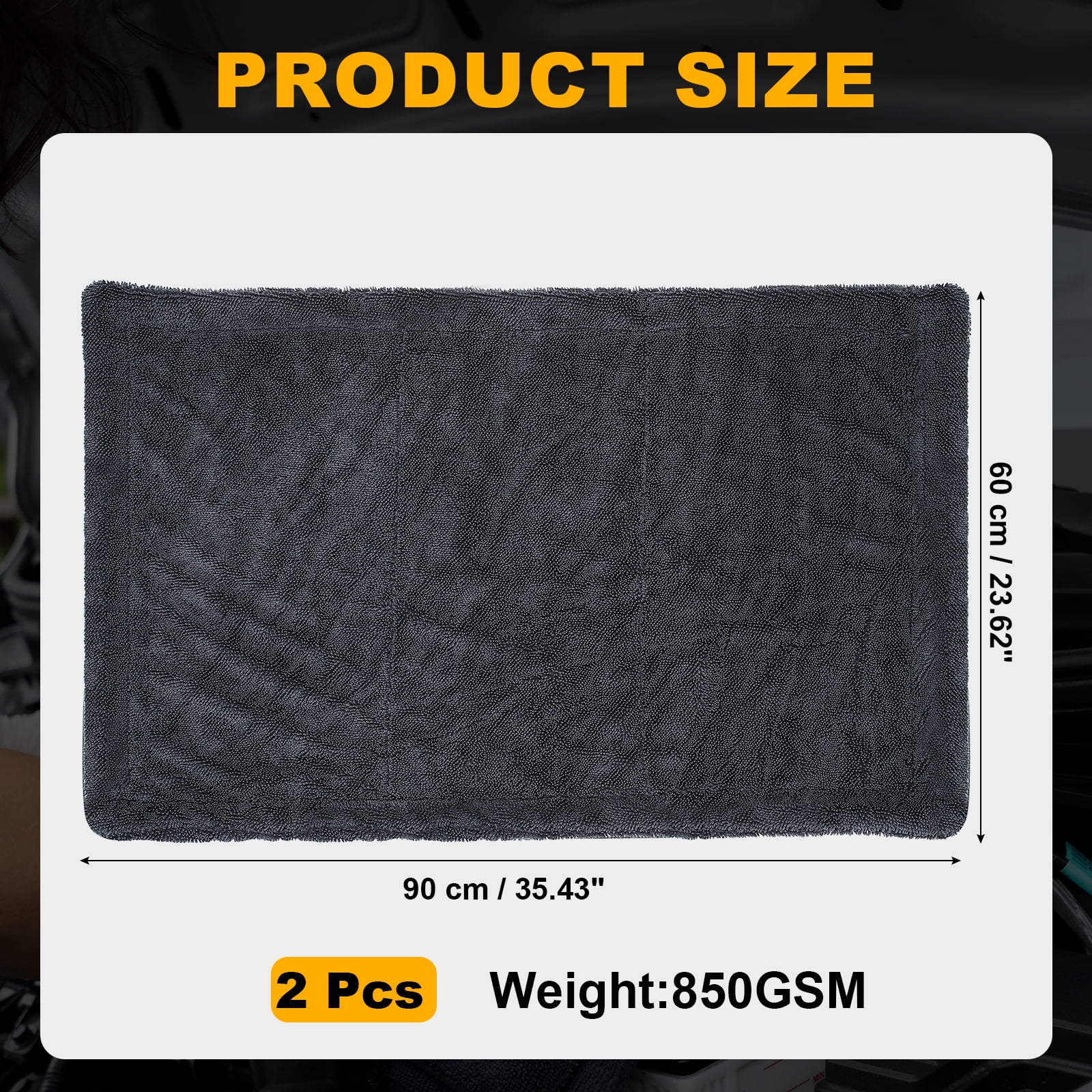 Uxcell 2 Pcs Car Microfiber Towels 23.62 x 35.43 Inch Ultra Absorbent Microfiber Towel Care Polishing Detailing Waxing Cloths Double Layer for Car Kitchen Window, Grey(850GSM)