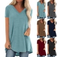 thumbnail image 2 of Camiseta De Manga Corta Con Cuello En V Casual Túnica Básica Blusa Larga Para Mujer, 2 of 4