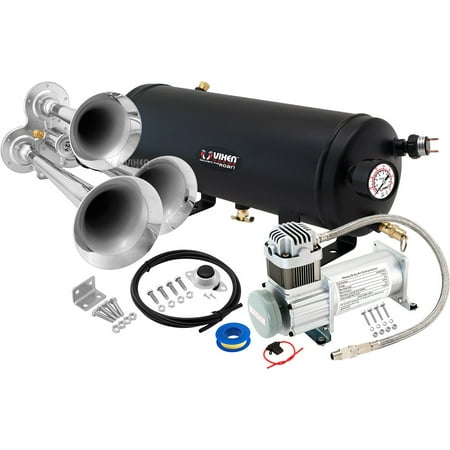 - Vixen Horns Loud 135dB 3/Triple Chrome Trumpet Train Air Horn with 1.5 Gallon Tank and 150 PSI Compressor Full/Complete Onboard System/Kit VXO8115/3114