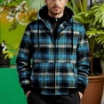 thumbnail image 3 of Mens Flannel Shirt Jacket Sherpa Lined Plaid Full Zip Hoodie Winter Fleece Coat Cotton Outwear for Winter, 3 of 5