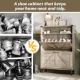 thumbnail image 6 of Shoe Cabinet with 2 Flip Drawers & Open Storage,Farmhouse Shoe Storage Cabinet for Entryway,Freestanding Narrow Organizer Rack with Legs,Foyer,Hallway,Grey, 6 of 16