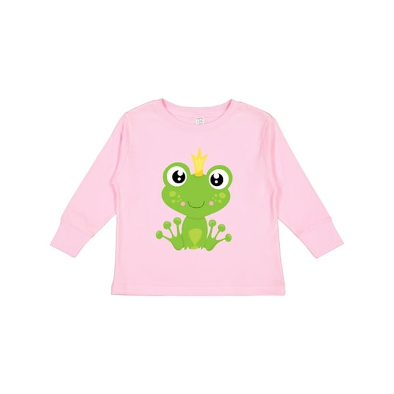 Inktastic Cute Frog, Green Frog, Frog Prince, Crown Boys or Girls Long Sleeve Toddler T-Shirt