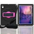 thumbnail image 2 of Dteck Case For iPad 11-inch (A16) 2025/ iPad 10th Generation,Heavy Duty Rubber Case Shockproof Rotatable Kickstand Cover with Adjustable Hand/Shoulder Strap for iPad 10th/11th Gen,Black/Rose, 2 of 9
