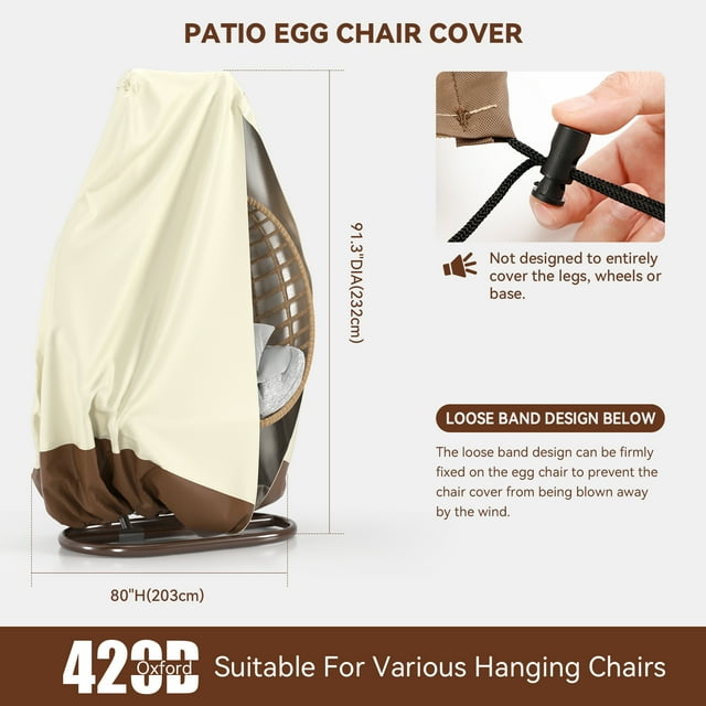 Housse de Chaise Oeuf de Patio Suspendue Extérieure Double en Osier Housses de Balançoire Oeuf Imperméables 232*203 cm