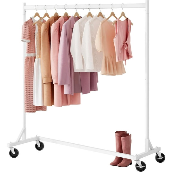 Z Rack, Rolling Clothes Racks with Z-Base, Heavy Duty Garment Rack, Clothing Racks for Hanging Clothes, Sturdy Metal Hanging Holder, Clothes Organizer Rack, White