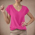 thumbnail image 2 of ZQUUVOU Women's Solid Color V-Neck Five-Point Sleeve Casual Shirt Top B-Hot Pink, 2 of 4