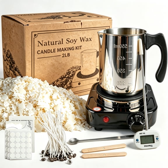 Soya Wax Candle Making Kit, Soya Candles, Arts And Crafts Kit For, Includes 2 Lbs Soya Wax, 50 Wicks, Heater, Thermometer, Stainless Steel Melting Pot