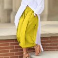 thumbnail image 4 of MVRLSH Women's Wide Leg Pants Lightweight Loose Pleated Cropped High Waist Culotte Trousers for Daily Relaxed Outfits Stretch Dress Casual Flowy Palazzo Pants Yellow - L, 4 of 7