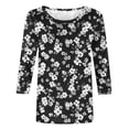 thumbnail image 5 of CYMMPU Spring Tops Crew Neck 3/4 Sleeve Fall Fashion Shirts Tunic Tops Floral Pattern Blouses for Women Dressy Casual Loose Fit Lightweight Basic T-Shirts Black XXXXL, 5 of 5