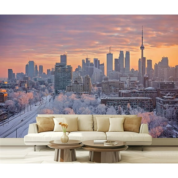 Peel and Stick Wallpaper Toronto Winter Sunset Modern Art Wall Mural Decor Self Adhesive and Removable 69in x 98in