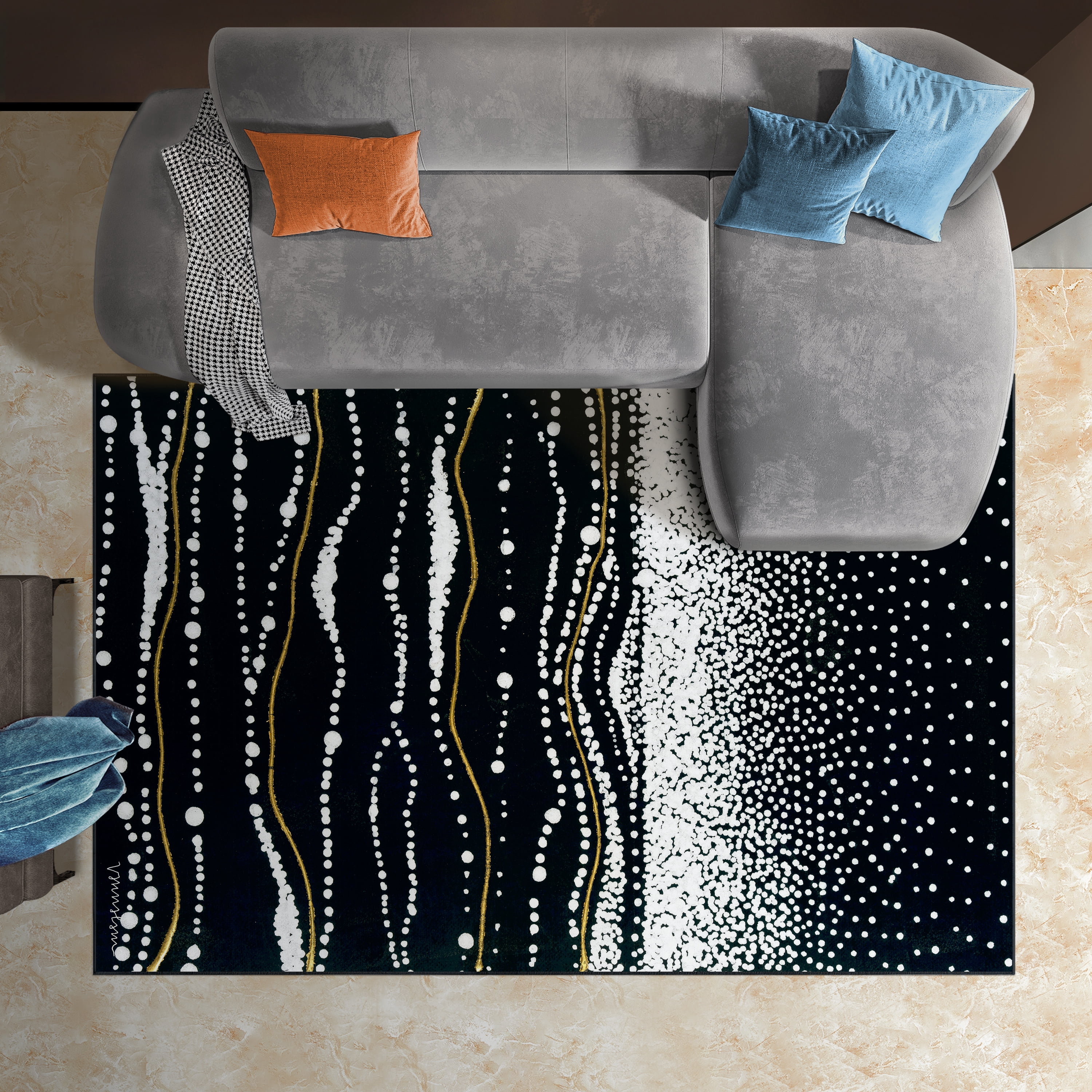 Infinity Sands II Washable Black Art Area Rug size 5'x8'