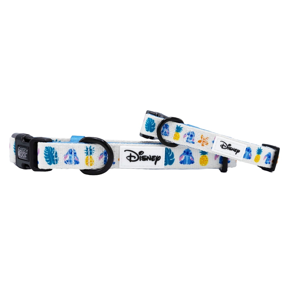Lilo & Stitch - Sassy Woof Comfort Dog Collar with Disney's Stitch Ohana, Medium, White