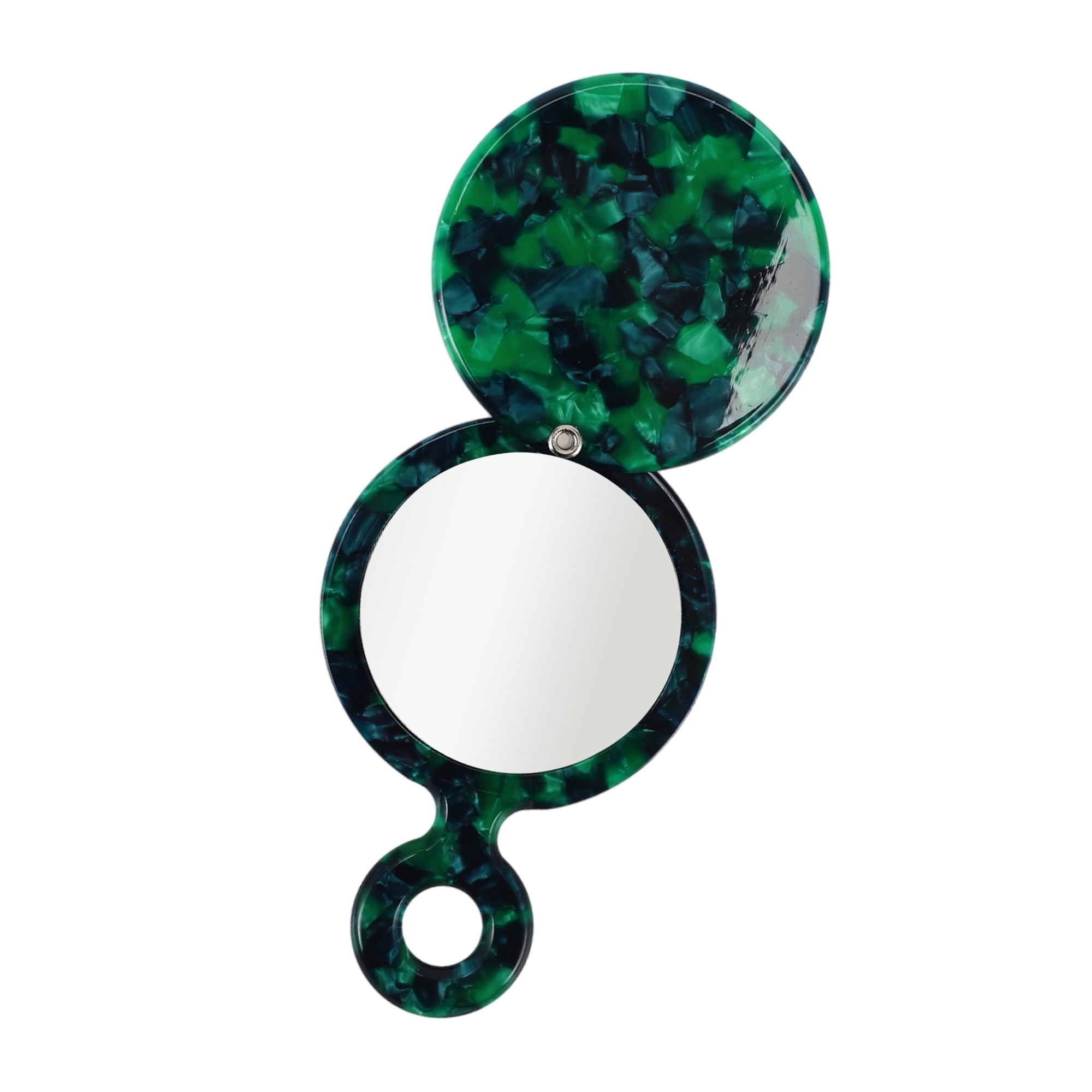 Unique Bargains 1 Pc Women Round Short Handheld Makeup Mirror for Beauty Green