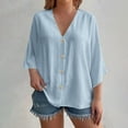 thumbnail image 2 of BiZtdJrK Womens Plus Size Loose Cardigan V Neck 3/4 Sleeve Button Down Cardigans Lightweight Summer Beach Cover Up Light Blue XXL, 2 of 9