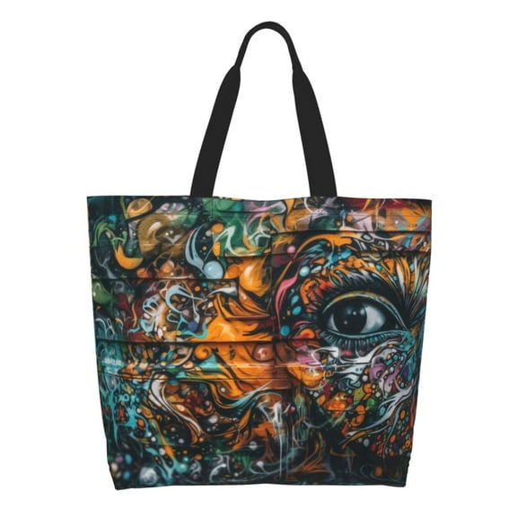 Easygdp Colorful Graffiti Abstract Eye Tote Bags for Women,Women Travel Shoulder Bags Handbags，Big Capacity Shopping Work Bag