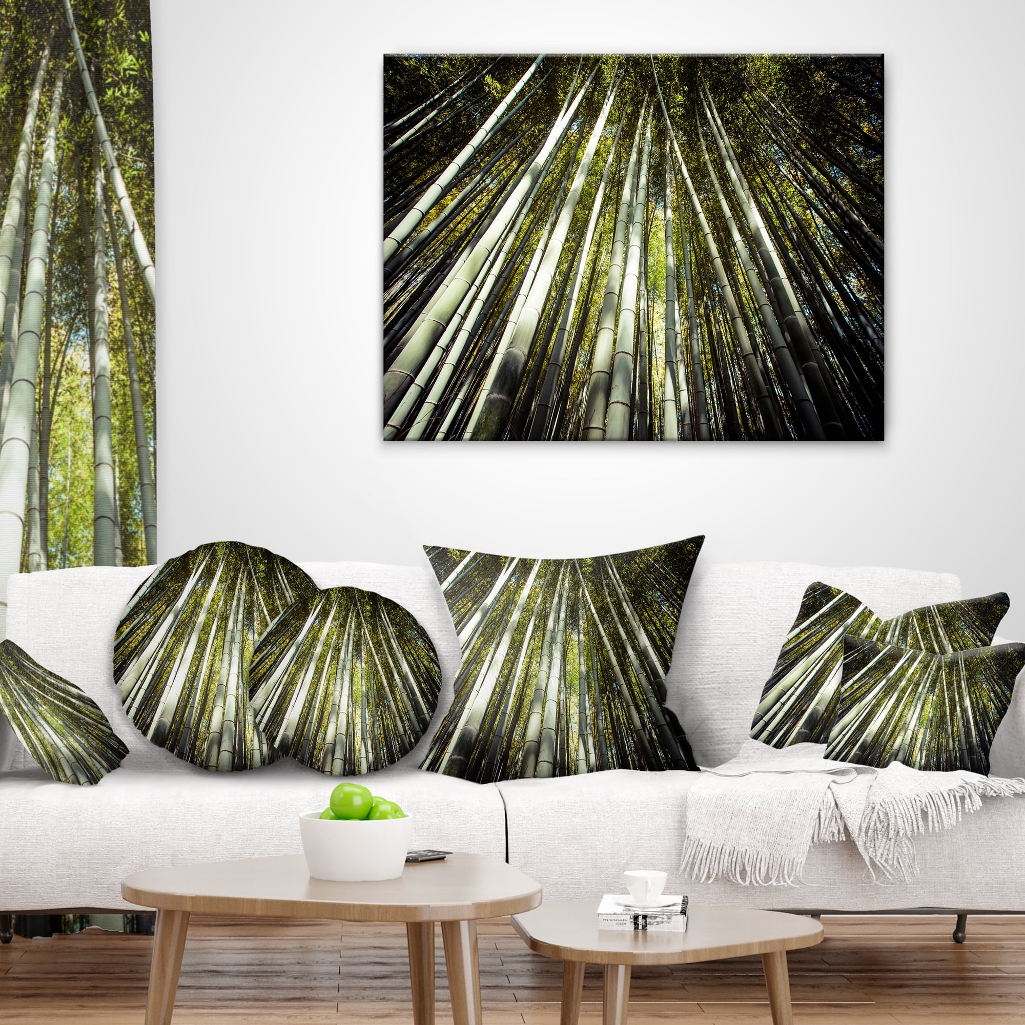 Designart Long Bamboos in Bamboo Forest - Forest Throw Pillow - 18x18