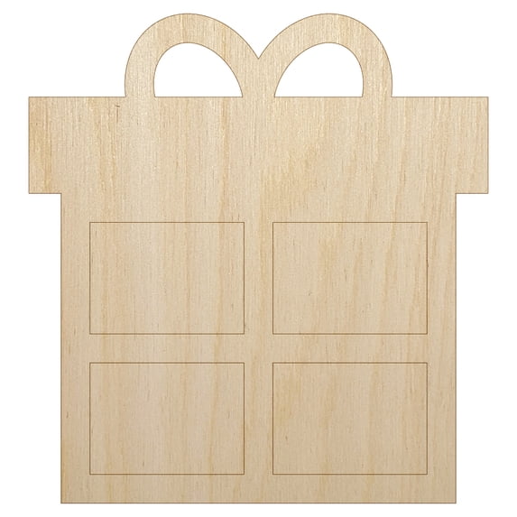 Present Gift Box Birthday Christmas Holiday Wood Shape Unfinished Piece Cutout Craft DIY Projects - 6.25 Inch Size - 1/8 Inch Thick