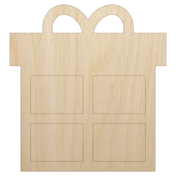 Present Gift Box Birthday Christmas Holiday Wood Shape Unfinished Piece Cutout Craft DIY Projects - 4.70 Inch Size - 1/8 Inch Thick
