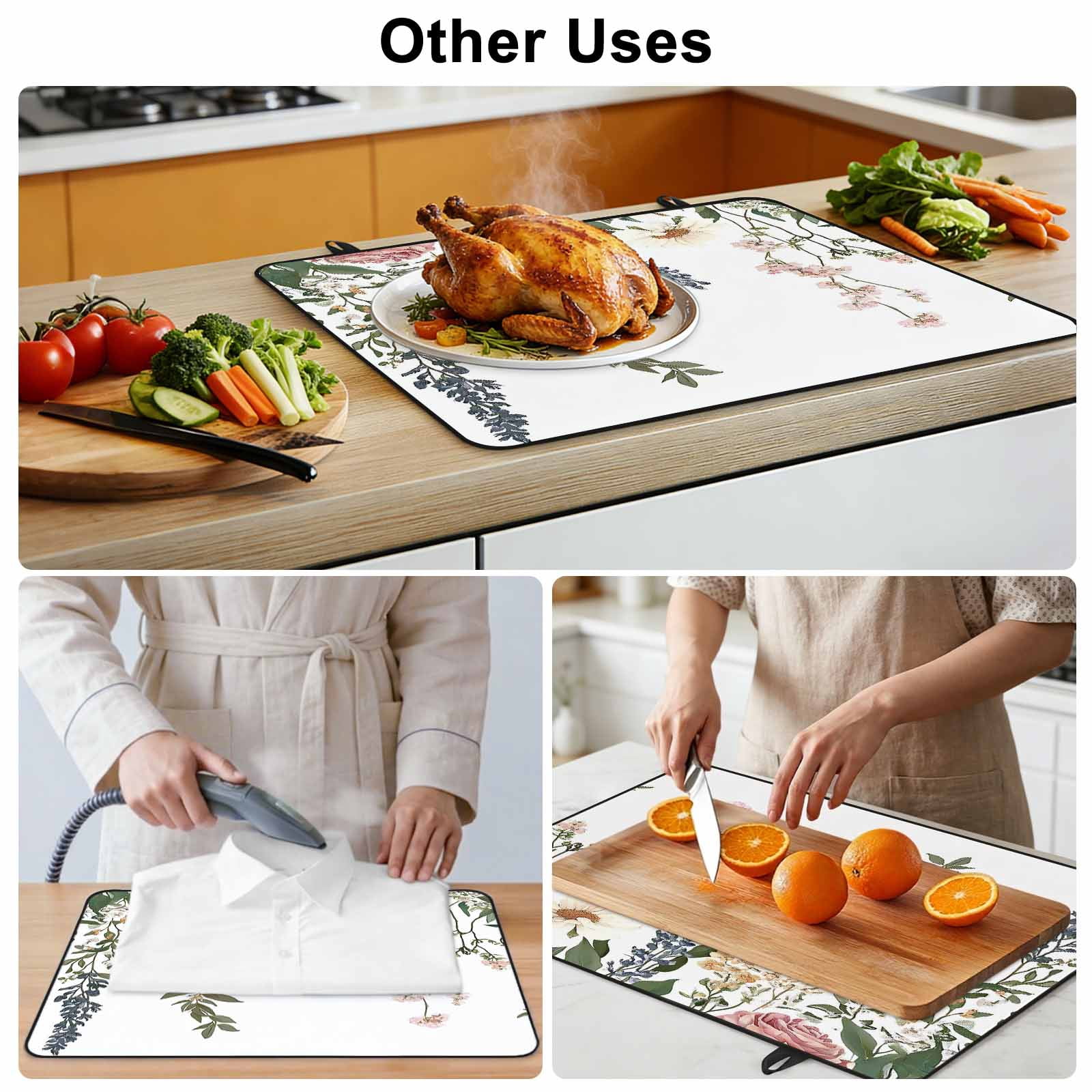 Vintage Eucalyptus Stove Top Cover for Electric Stove, Heat-proof & Non Slip Glass Top Stove Cover Protector, Watercolor Floral Leaves Kitchen Flat Cooktop Rubber Mat 24x21 Inches