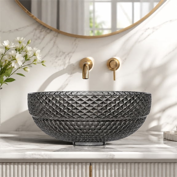 Jewel 16" Tempered Glass Circular Bathroom Vessel Sink in Light black