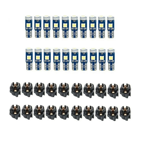 20pcs T5 Led Lights For Car Dashboard Panel Gauge Indicator, 3030-3smd Light Replacement With Twist