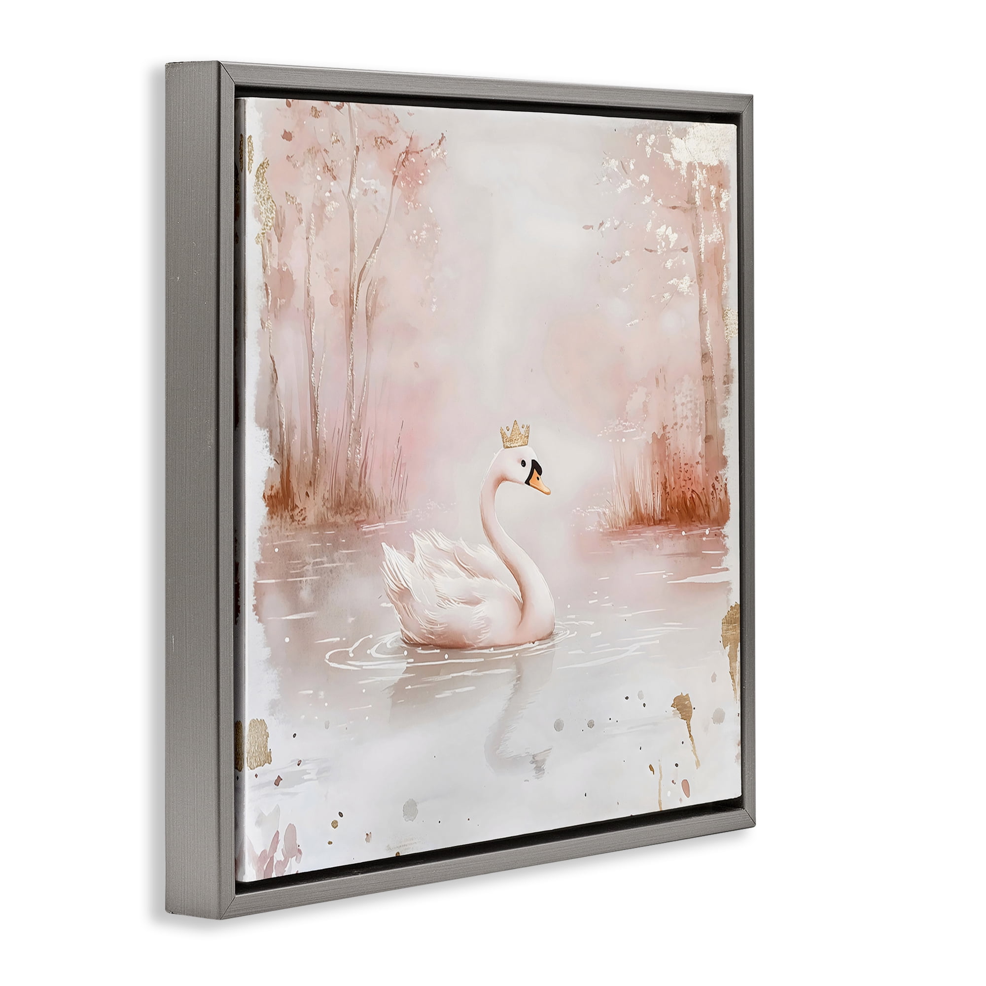 Stupell Industries Swan with Crown in Pastels Gray Framed Floater Canvas Wall Art, design by Creative Studio