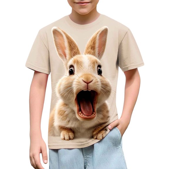 Xdegoge Tween Boys Girls 3D Animal Bunny Graphic T-Shirts Funny Rabbit Printed Short Sleeve Tees Crewneck Novelty Summer Casual Tops for Kids, Size 9-10