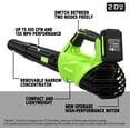 thumbnail image 2 of Cordless Leaf Blower with 2.6Ah Batteries and Fast Charger, 450CFM 150MPH, Green, 2 of 7