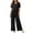 Black, variant on 2 Piece Women's Cotton Print Pajamas Sets Summer Petite Short Sleeve Top and Long Pants Lounge Sets Soft Crew Neck Nightwear White