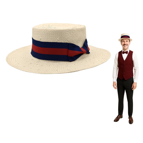 Nicky Bigs Novelties Mens Gatsby Boater Hat Straw Skimmer Panama Fedora 20s Costume Summer Beach Sun Hat