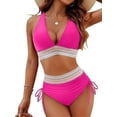 thumbnail image 4 of Top-kevin Summer Women High Waisted Bikini Sets Tummy Control Swimsuits Color Block Two Piece Drawstring Bathing Suit, 4 of 5