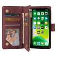 thumbnail image 6 of iPhone 13 Mini Wallet Case, Soft Leather Zipper Magnetic Buckle Horizontal Flip Cover with 5 Card Slots, Winered, 6 of 8