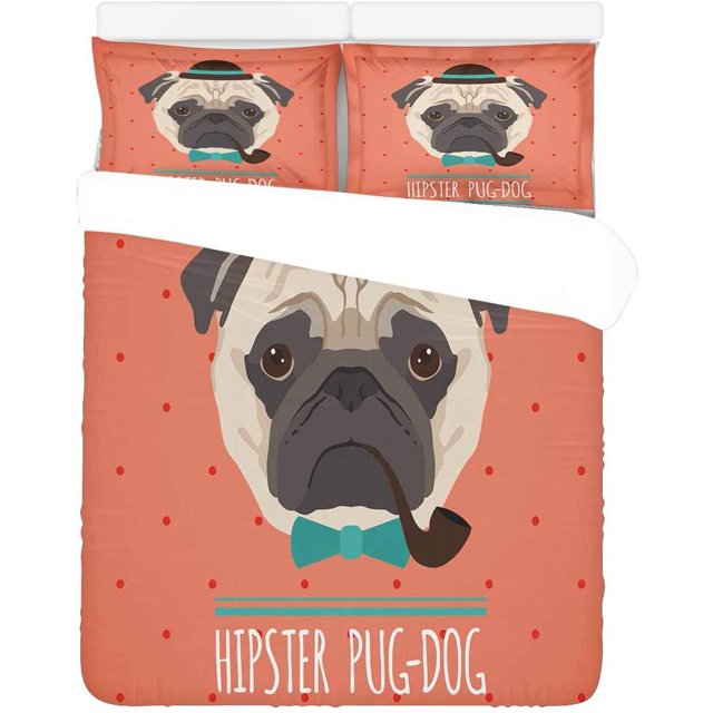 Juego de ropa de cama de 3 piezas ABPHQTO Hipster Pug Dog Funda nórdica Twin Size con 2 fundas de almohada