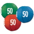 thumbnail image 2 of Beistle Pack of 6 Red, Blue, and Green Birthday "50"  Festive Hanging Paper Lanterns 9.5", 2 of 2