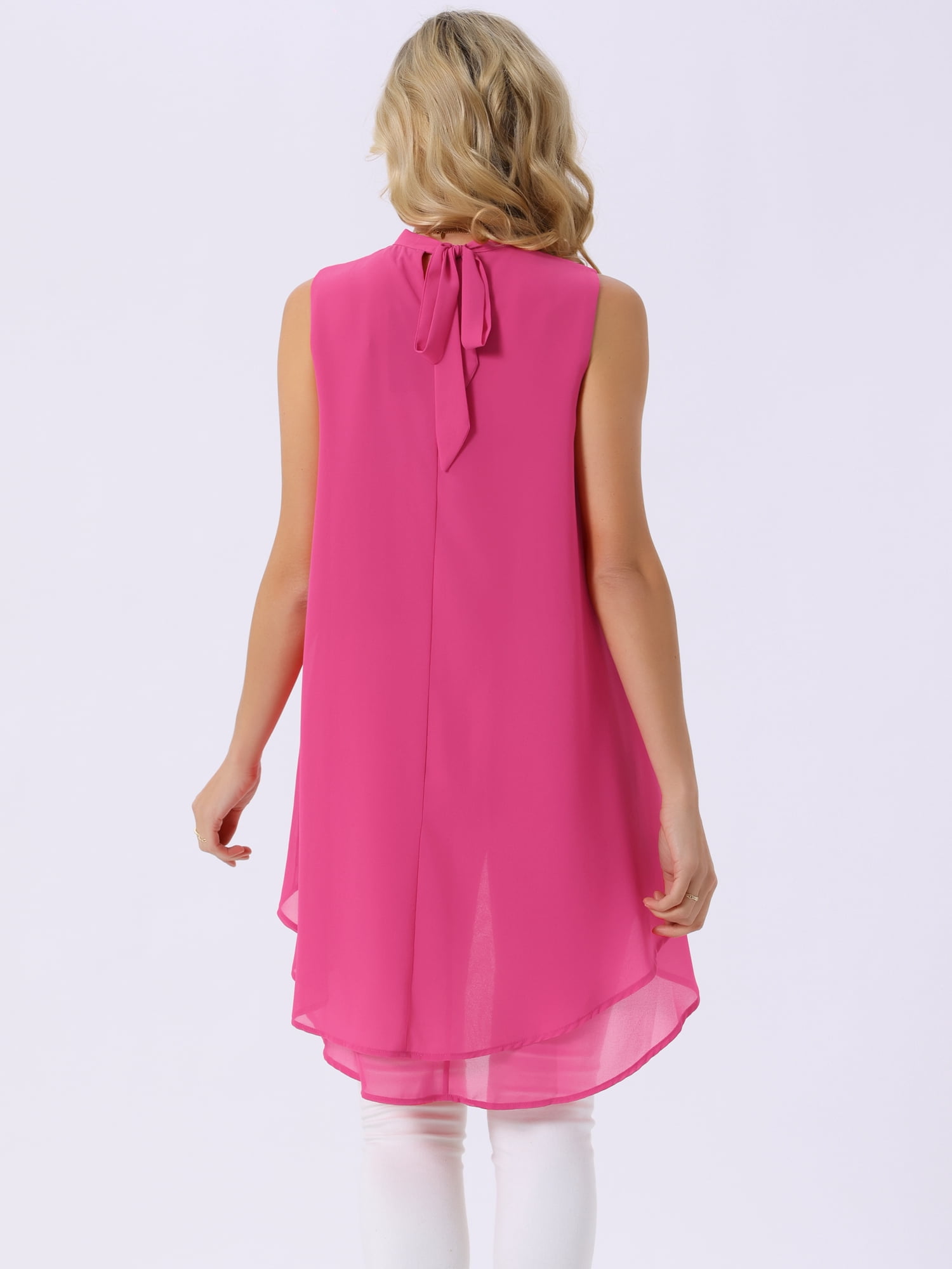 DARING DIVA Women's Tie Back High Low Mock Neck Blouse Tops S Hot Pink