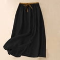 thumbnail image 3 of Busydd Women's Cotton Linen Skirt with Pockets Summer Beach Solid Color Elastic Waist Midi Skirt Comfortable Drawstring Slit Hem Long Skirts M, 3 of 9