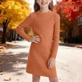 thumbnail image 2 of XXWXYD Little Girls Fall Winter Knit Dress Long Sleeve Crewneck Solid Color A Lined Midi Dress Kids Casual Warm Knitwear Sweater Gown Winter Wear Cold Weather, 2 of 4