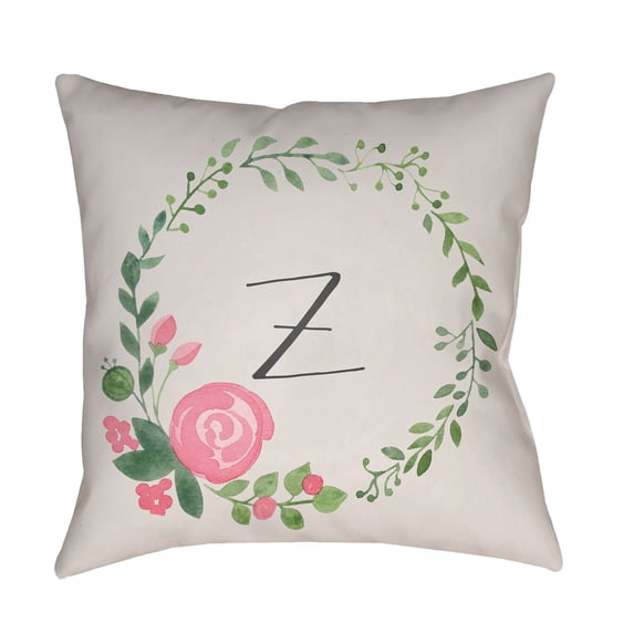 Surya Initials II In Flower Wreath Outdoor Pillow